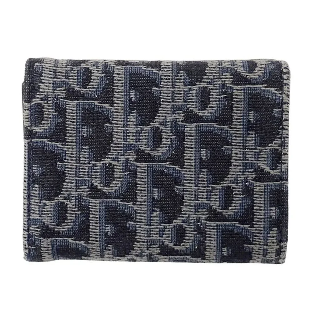 Dior Wallet Trifold Blue Jacquard Navy Mini